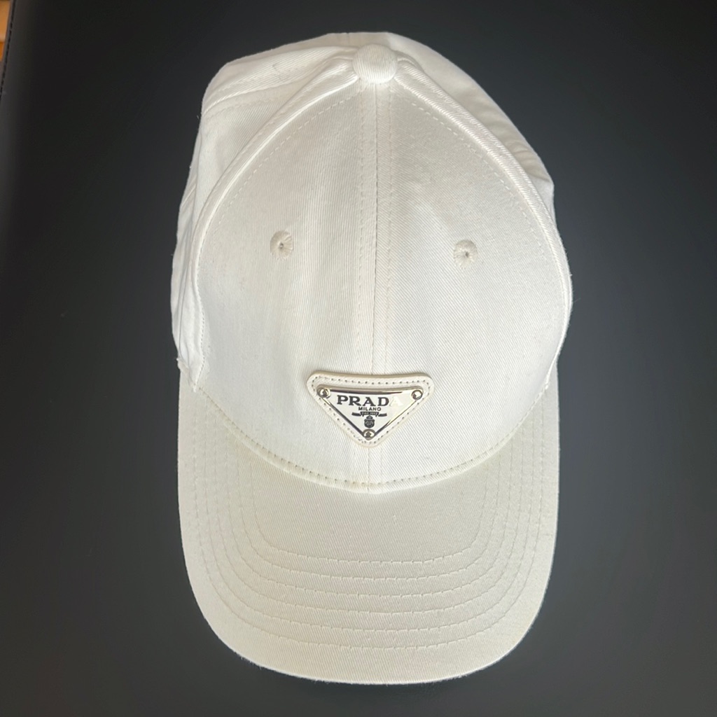 Prada White Canvas Logo Baseball Cap